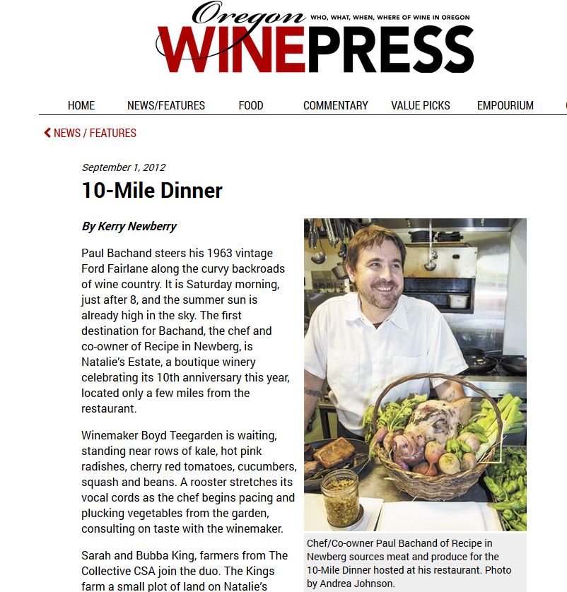 Ten-Mile Dinner: Chef, winemaker and nearby farmers go the distance for a fresh-picked feast