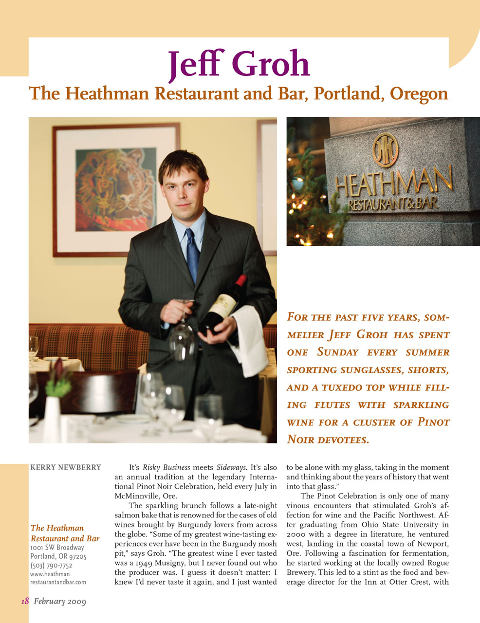Sommelier Spotlight: Jeff Groh, The Heathman Restaurant and Bar, Portland, Oregon