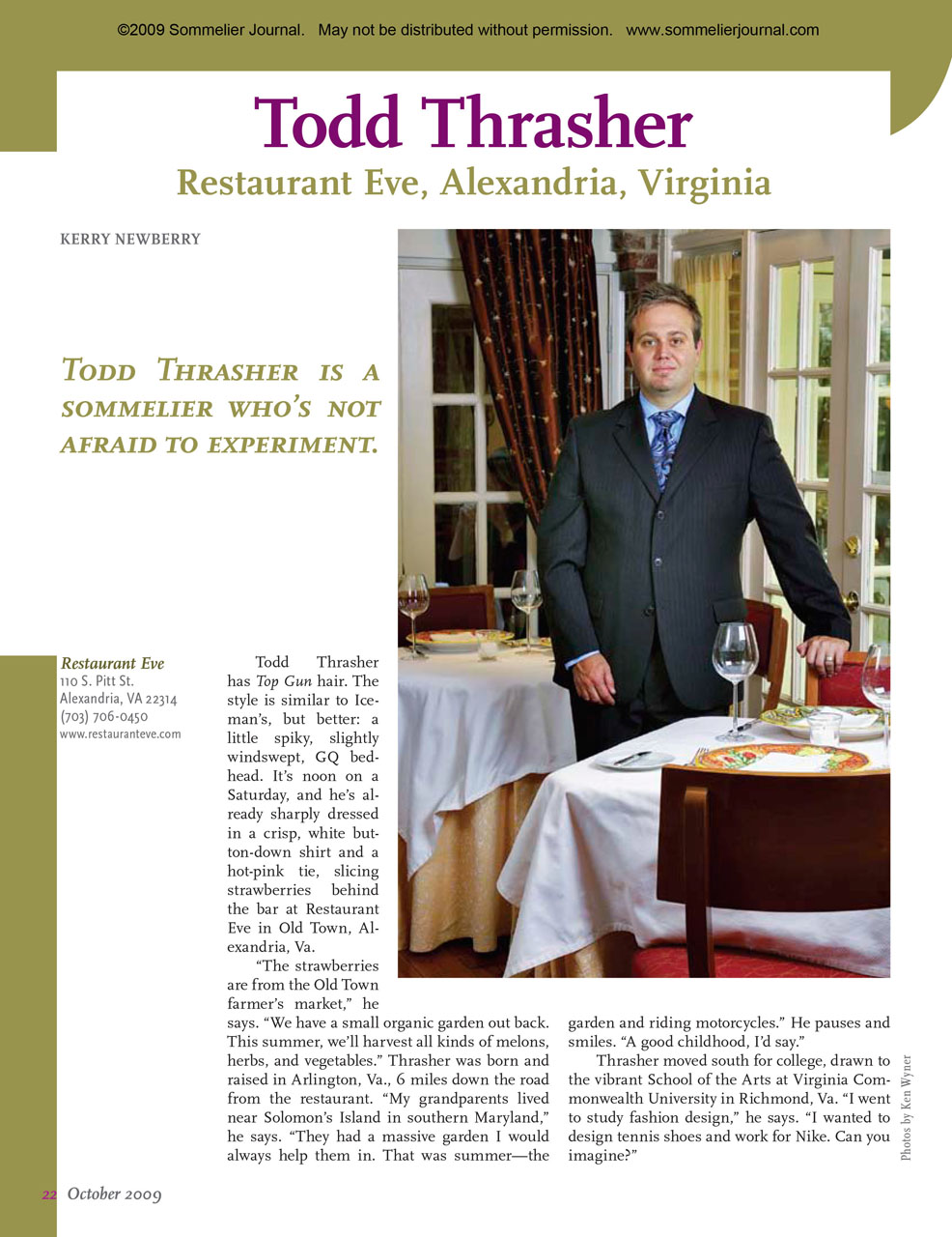 Sommelier Spotlight: Todd Thrasher, Restaurant Eve, Alexandria, Virginia